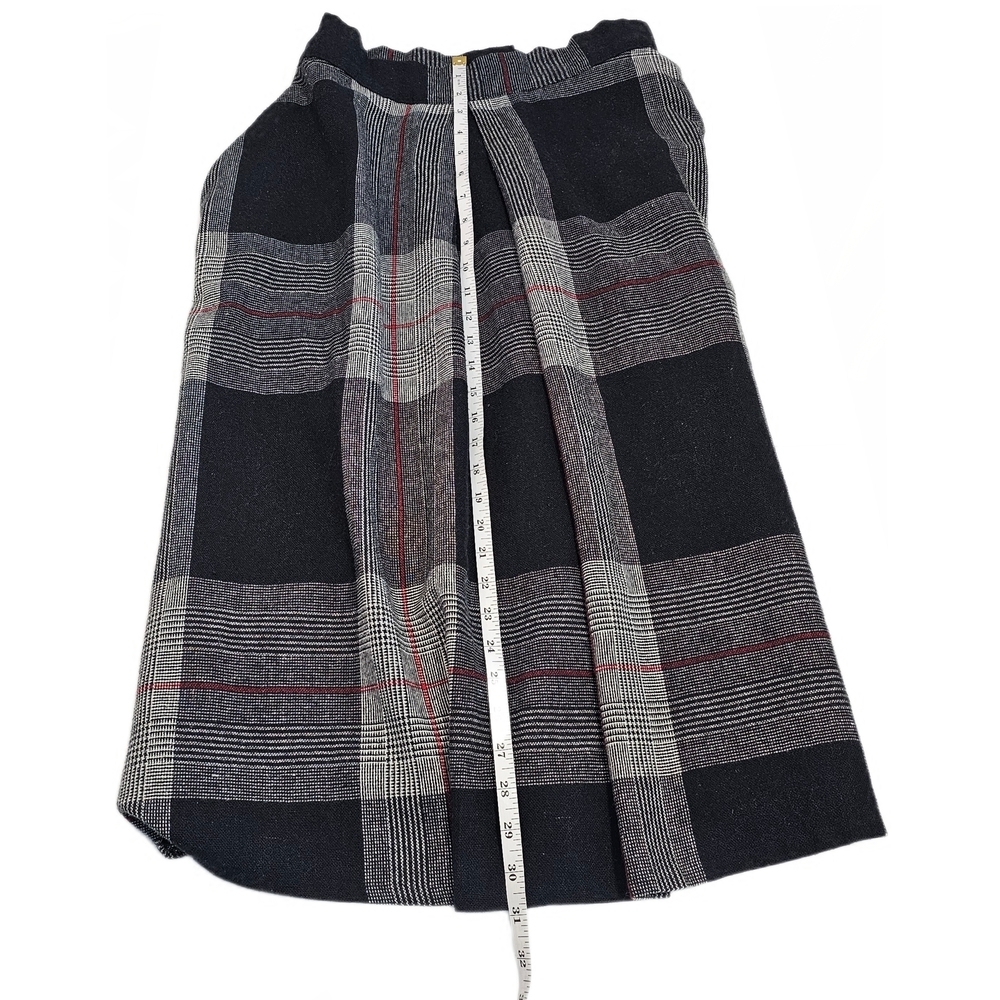 Vintage Wool Blend Plaid Womens Black & Gray Plaid Midi Skirt - Picture 10 of 16